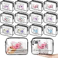 24 Pcs Inspirational Clear Toiletry Bags Christian Makeup Bags Waterproof Travel Bible Pencil Pouch Zippered Storage Bible Gifts PVC Cosmetic Bags with Christian Flower Patterns