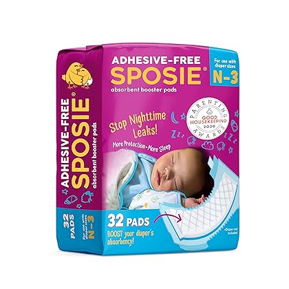 Sposie Booster Pads, Stop Overnight Diaper Leaks, Fits sizes Newborn 1 2 3, No Adhesive for Sensitive Skin, 32 ct