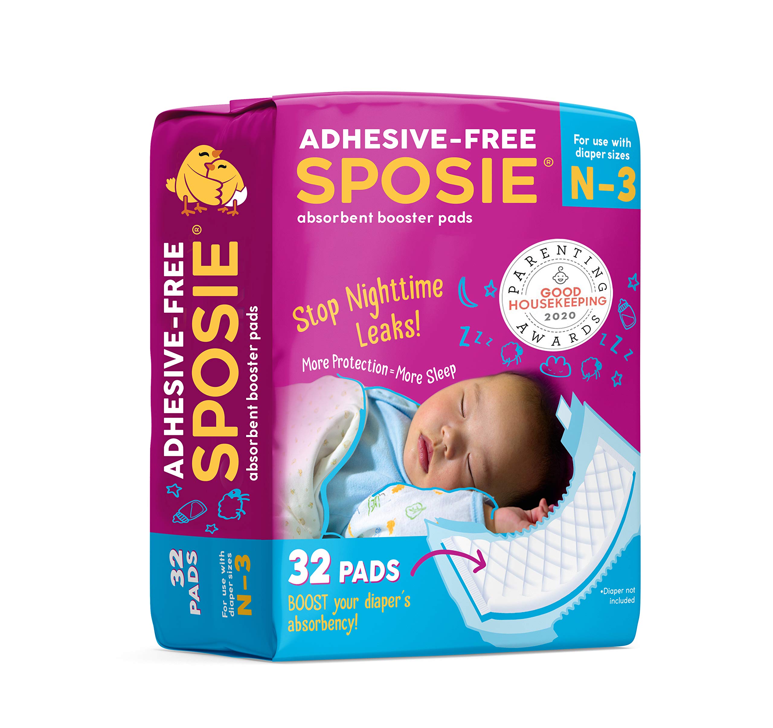 Sposie Diaper Booster Pads N-3, 32 Count - Baby Diaper Pads Inserts Overnight, Diaper Liners for Nighttime Diapers, Overnight Diapers, Newborn Diapers