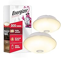 Energizer Motion Activated LED Ceiling Light, 2 Pack, Battery Operated, 300 Lumens, Wireless, Ceiling Light No Electricity, Ideal for Laundry Room, Closets, Shed, Basement and More, 58346