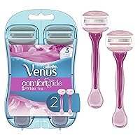 Gillette Venus ComfortGlide Disposable Razors for Women, 2 Count, White Tea Scented Moisture Bars for a Smooth Shave