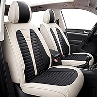 Full Coverage Faux Leather Car Seat Covers Automotive Vehicle Cushion Universal Fit for Cars SUVs Pick-up Truck, Auto Interior Accessories Seat Covers Full Set (Black & Cream)