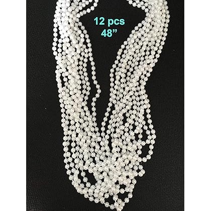 GIFTEXPRESSⓇ 12 PCS Faux White Pearl Bead Necklaces Flapper Beads Party Accessory Party Favor, White Bead Necklace for Mardi Gras, Girl Party favors Stuffer, White Bead Wedding Decoration