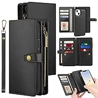 for iPhone 13 Case Leather Wallet with Card Holder, Magnetic Closure Full Shockproof Protection Drop Absorption Heavy Duty Phone Cover with Card Slots for iPhone 13 6.1in-Black