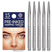 Bundle of Microblading Supplies 5 Piece Disposable Pens Kit, Lightweight Aluminum Handles and 15 Meters Pre-Inked Eyebrow Mapping String - Ultra-Thin, Mess-Free Thread for Permanent Makeup Supplies