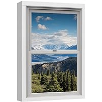 wall26 Canvas Print Wall Art Window View Blue Cloud Sky Mountain Range Forest Meadow Nature Wilderness Photography Digital Art Realism Decorative Rustic Landscape Colorful for Bedroom - 24