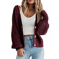 PRETTYGARDEN Women's Chunky Knit Open Front Sweater Long Sleeve Button Loose Short Cardigan Outerwear Coats