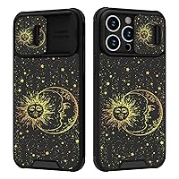 for iPhone 14 Pro Max Case with Slide Camera Cover Cute Sun Moon Stars Design for Women Girls Anti-Scratch Hard PC Shockproof Protective Phone Case for iPhone 14 Pro Max 6.7 Inch
