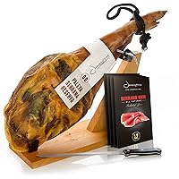 Serrano Ham Shoulder Bone in from Spain 10-11lb + Ham Stand + Knife & Spanish Serrano Ham Sliced Dry-Cured (12oz) - Cured Spanish Jamon with NO Nitrates or Nitrites All Natural - GMO & Gluten Free