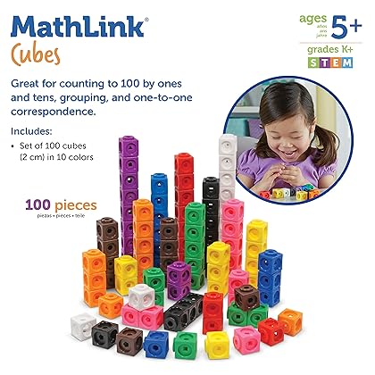 Learning Resources Mathlink Cubes, Educational Counting Toy, Early Math Skills, Set of 100 Cubes