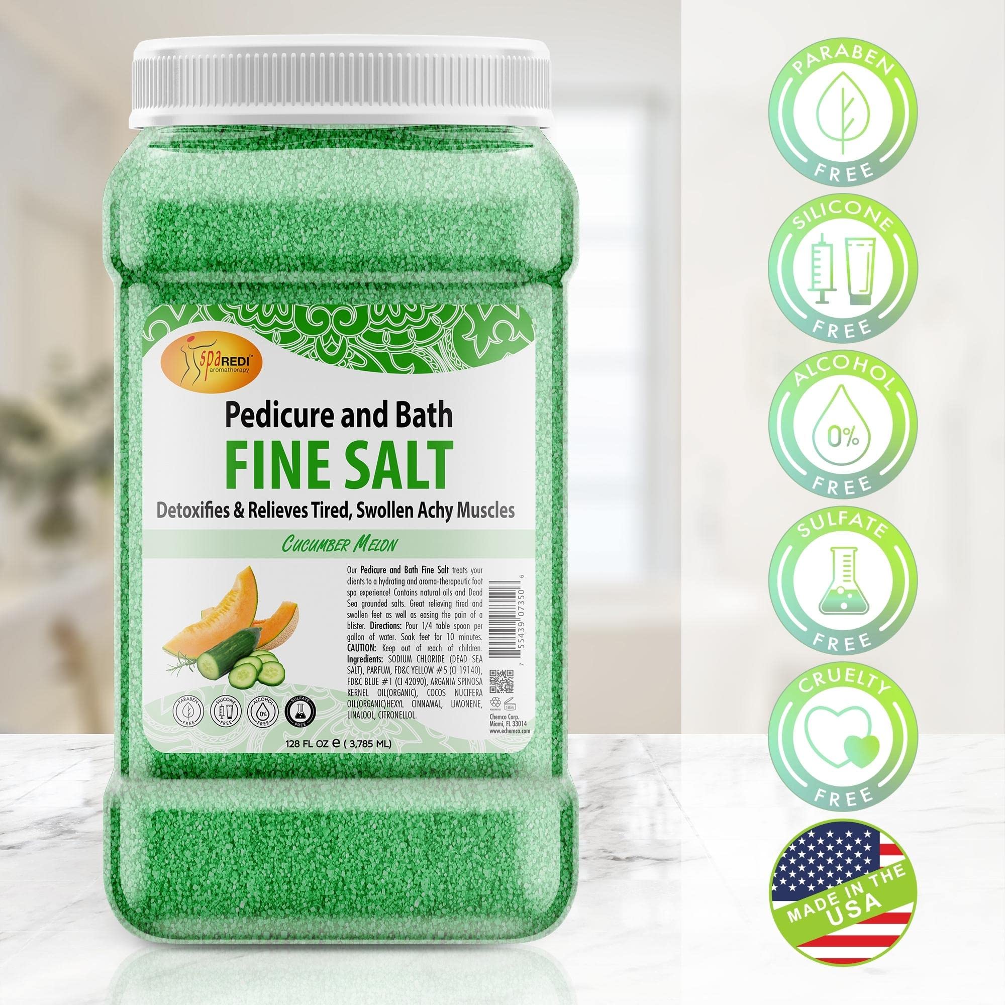 SPA REDI - Detox Foot Soak Pedicure and Bath Fine Salt, Cucumber and Melon, 128 Oz - Made with Dead Sea Salts, Argan Oil, Coconut Oil, and Essential Oil - Hydrates, Softens and Moisturizes