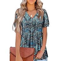 BETTE BOUTIK Womens V Neck Short Sleeve Tunic Tops Dressy Summer Shirts Loose Comfy Blouses