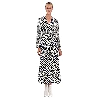 Donna Morgan Women's Long Sleeve V-Neck Contrast Print Midi Dress