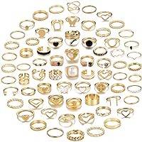Dodder 70 Pcs Vintage Gold Knuckle Rings Set for Women Girls, Boho Crystal Finger Rings Aesthetic Heart Chunky Ring, Silver Stackable Midi Rings Pack for Gift