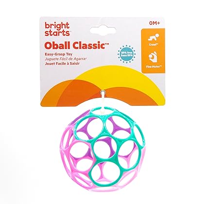 Bright Starts Oball Easy Grasp Classic Ball Infant Toy in Pink/Purple, Age Newborn and up. 4 Inches