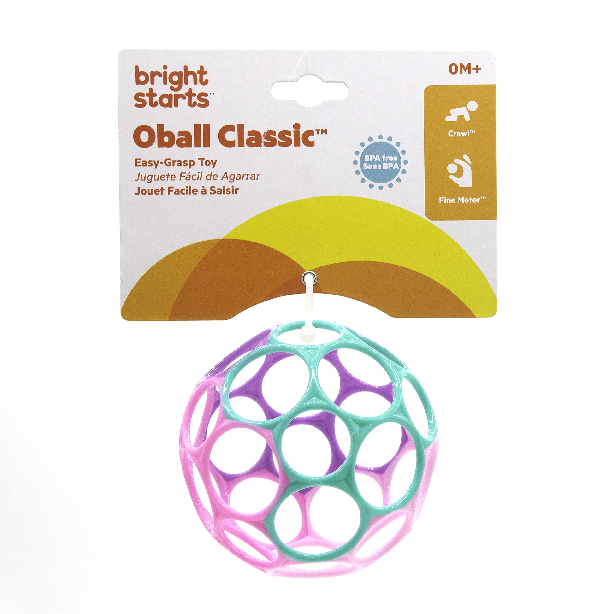 Bright Starts Oball Easy Grasp Classic Ball Infant Toy in Pink/Purple, Age Newborn and up. 4 Inches