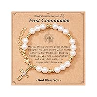 Pearl Cross Bracelet for Girls - First Communion, Baptism, Easter, Little Girl Gifts for Daughter Granddaughter Godchild