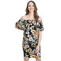 LaClef Women's Off Shoulder Maternity Dress with Double Ruffle