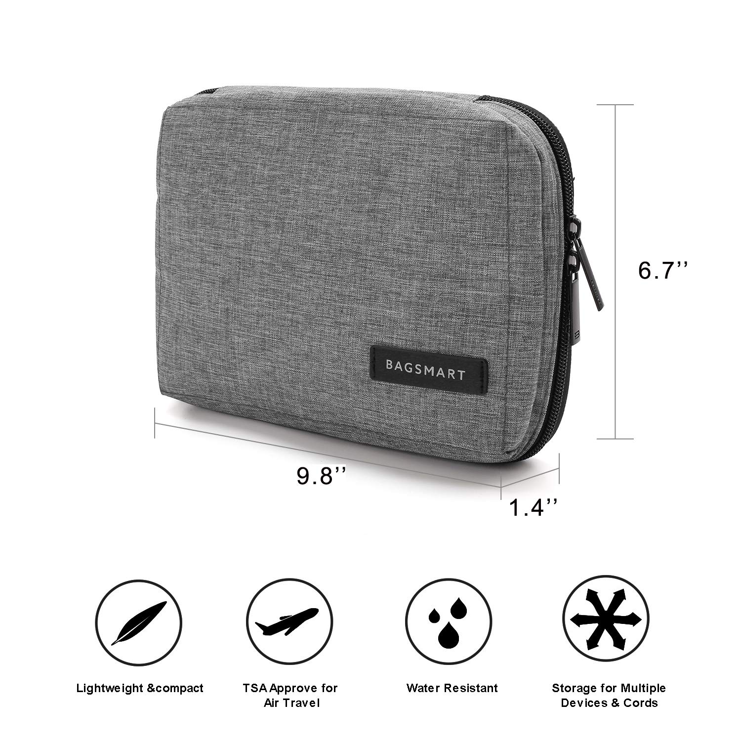 BAGSMART Electronic Organizer Small Travel Cable Organizer Bag for Hard Drives, Cables, USB, SD Card Grey