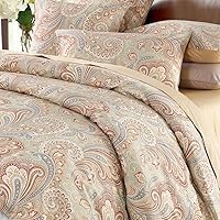 WINLIFE Bohemian Bedding Duvet Cover Set Queen - Extra Long Staple Cotton Comforter Cover - Vintage Boho Paisley Duvet Cover Set - Luxury Soft Bedding Set with Corner Ties, 3 Piece, Queen