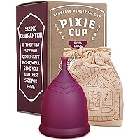 Pixie Cup XL Menstrual Cup - Ranked 1 for Most Comfortable Soft Reusable Period Cup - Wear for 12 Hours - Reduces Cramps - Lasts 10 Years - Tampon and Pad Alternative - Buy One We Give One (XL)