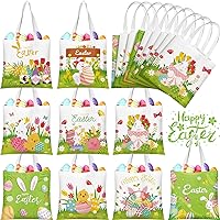 18 Pcs Easter Gift Bags Easter Canvas Bags Easter Tote Bags Easter Bags with Handles for Egg Hunt Game Easter Party