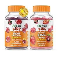 Lifeable Iron & Vitamin C Kids + Zinc 25mg Kids, Gummies Bundle - Great Tasting, Vitamin Supplement, Gluten Free, GMO Free, Chewable Gummy