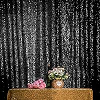 Black Sequin Backdrop Curtains 6ft x 8ft 1 Panel Glitter Photo Booth Backdrops Sparkly Photography Background Drapes for Halloween Parties Wedding Bridal Showers