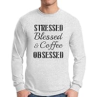 Awkward Styles Men's Stressed Blessed and Coffee Obsessed Long Sleeve T Shirt Tee Coffee Lovers