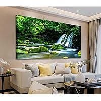 arteWOODS Waterfall Canvas Wall Art Living Room Decoration Large Nature Picture Artwork Modern Landscape Painting Green Forest Prints for Kitchen Office Wall Decor Home Decorations 30