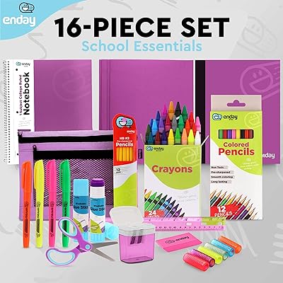 Enday Back to School Supplies for Kids, Purple School Supply Box Grades  K-5, Premium Quality Kids School Supplies Kit, Kindergarten School Supplies