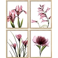 SIGNWIN Framed X-Ray Pink Botanical Floral Flower Detail Close Up Wall Art, Set of 4 Nature Wildernes Wall Decor Prints, Minimalism Wall Décor for Living Room, Bedroom - 12