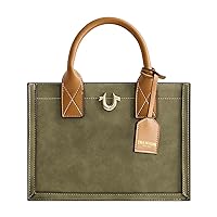 True Religion Women's Tote Bag, Faux Suede Medium Travel Purse Handbag with Adjustable Shoulder Strap and Horseshoe Logo, Olive