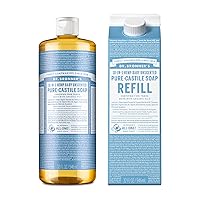 Dr. Bronner's - Pure-Castile Liquid Soap Bottle & Refill Carton Made with 82% Less Plastic (Unscented, 32 oz) - Face, Body, Hair, Laundry, Dishes & More, Super-Concentrated, Organic, Vegan, Non-GMO