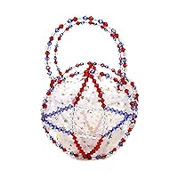 Linpeng Wired Beaded Basket, 7.5 x 7.5 x 4, Red, Blue, Clear