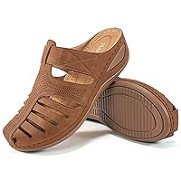 HARENCE Clogs for Women Mules Shoes: Comfortable Dressy Closed Toe Platform Sandals Summer Casual Adjustable Slip On Walking Wedges
