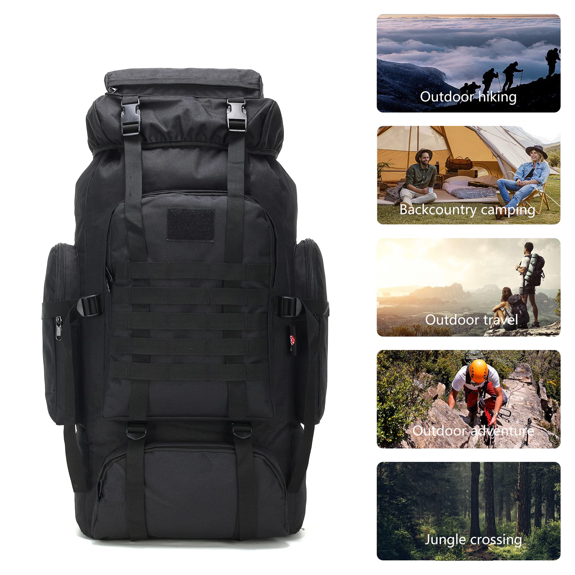 70L Camping Hiking Military Tactical Backpack Outdoor Water-Repellent Adjustable Sport Bags