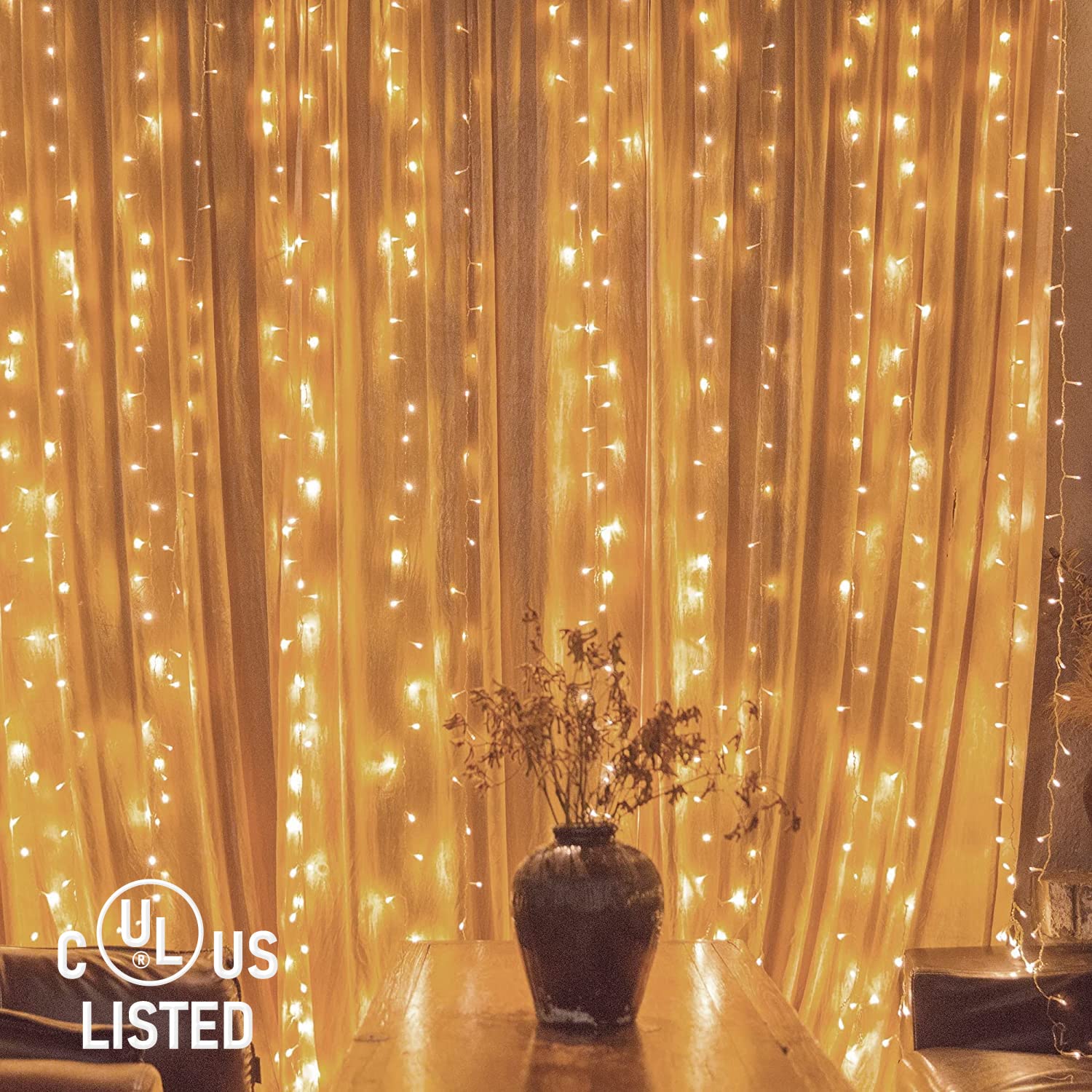 Twinkle Star 300 LED Window Curtain String Lights Wedding Party Home Garden Bedroom Outdoor Indoor Wall Decorations, Warm White