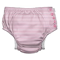i play. by green sprouts Reusable, Eco Snap Swim Diaper with Gussets, UPF 50, Patented Design, STANDARD 100 by OEKO-TEX Certified - Light Pink Pinstripe - 4T