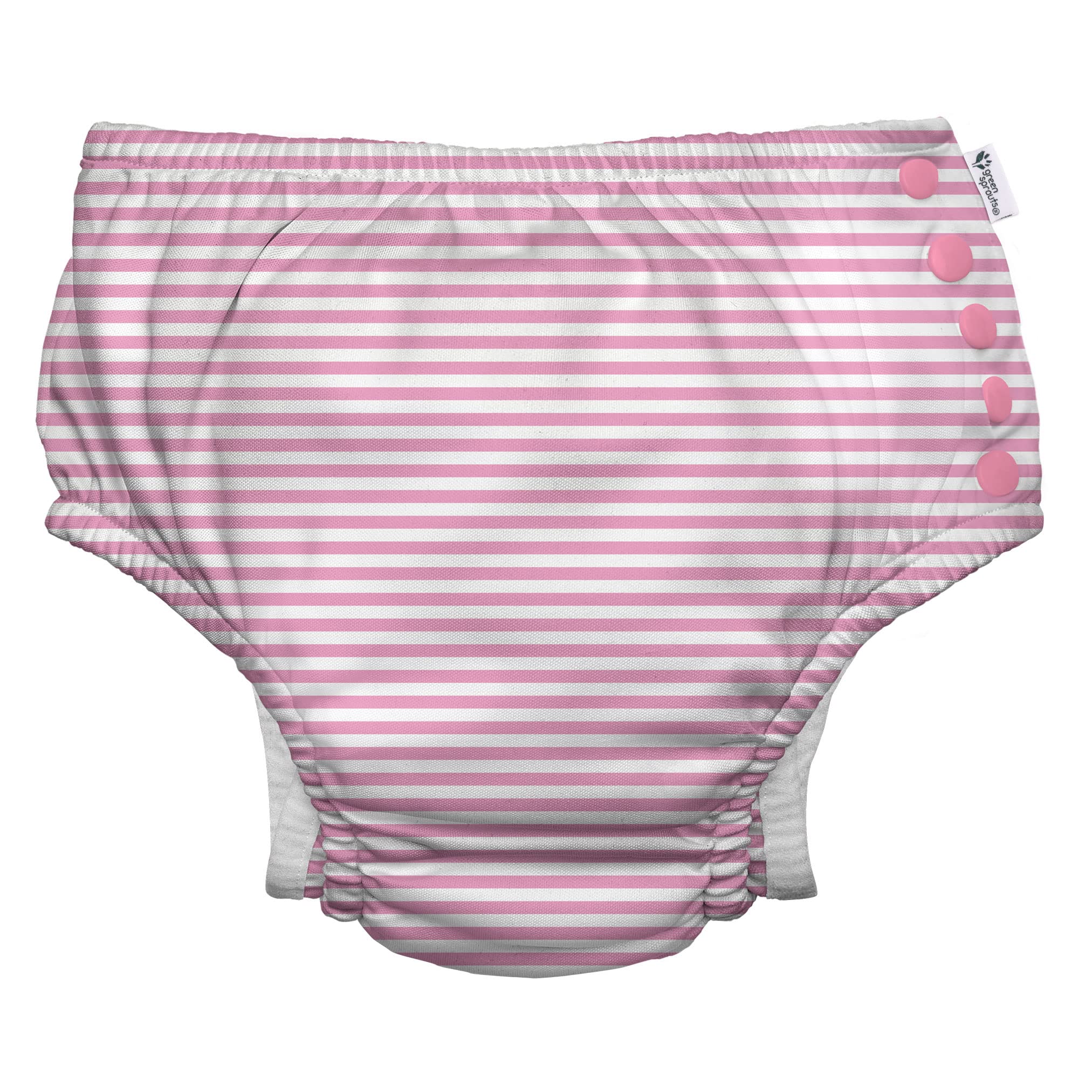 i play. by green sprouts Reusable, Eco Snap Swim Diaper with Gussets, UPF 50, Patented Design, STANDARD 100 by OEKO-TEX Certified - Light Pink Pinstripe - 24 mo