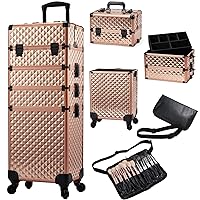 Stagiant Rolling Makeup Train Case Large Storage Cosmetic Case Trolley 4 in 1 Large Capacity Cosmetology Case on Wheel with Brush Waist Bag Makeup Travel Case with Key Swivel Wheels Salon Barber Traveling Cart Trunk for Esthetician, Hairstylist, Nail Tech Kit
