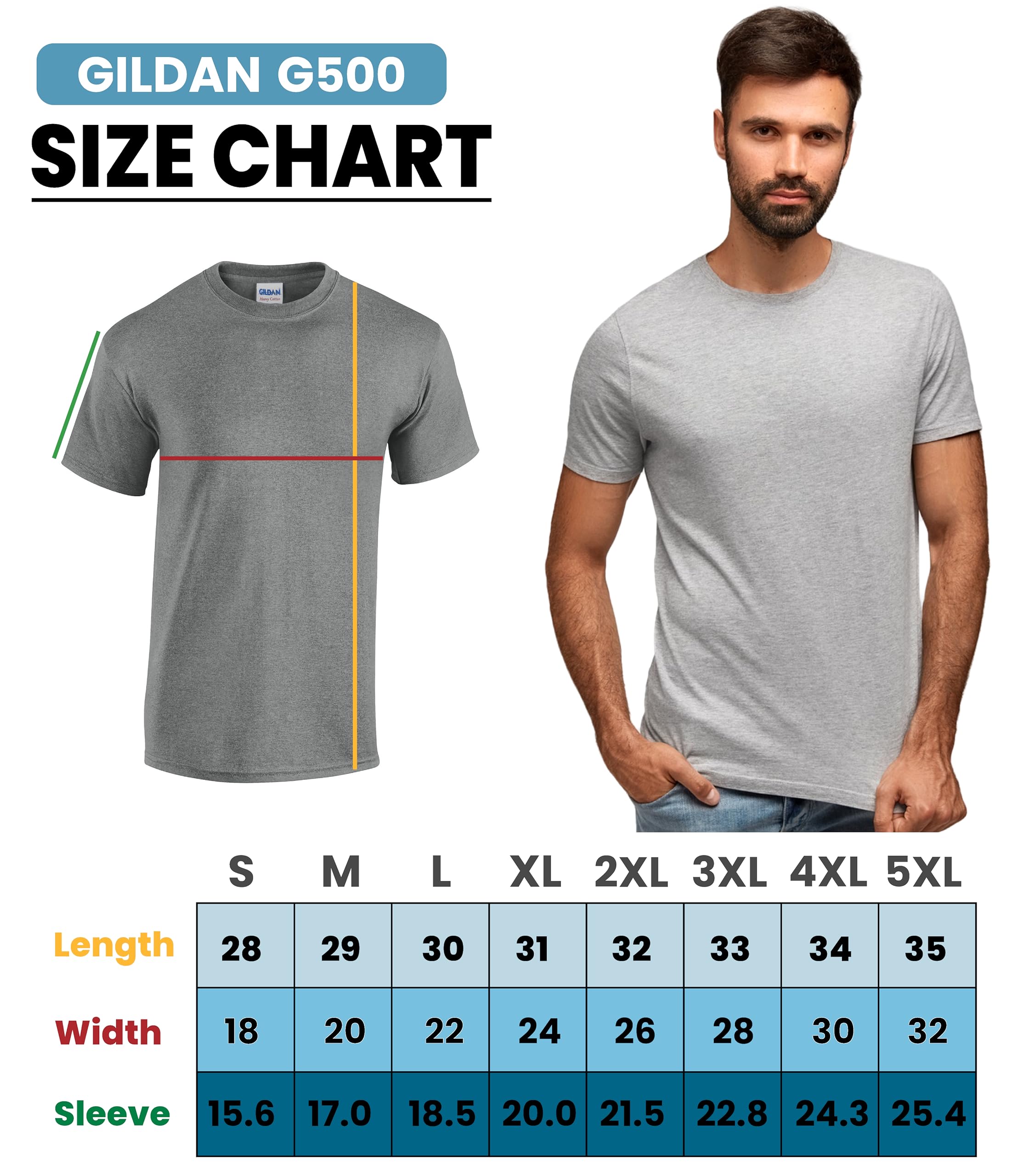 Gildan Men's Heavy Cotton Short Sleeve T-Shirt, Style G500, Multipack of 1|2|4|6|10, Make Your Own Customized Set!