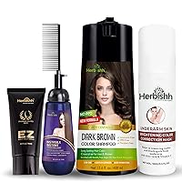 Herbishh Hair Color Shampoo for Gray Hair Dark Brown 400 ML + Hair Color Cream for Gray Hair Coverage +Underarm Cream + Instant Hair Straightener Cream with Applicator Comb