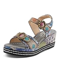 Spring Step L'Artiste Women's FLAVOUR Fashion Wrapped Wedged Sandals | Hand-Painted Leather Accents, Hook and Loop Closure