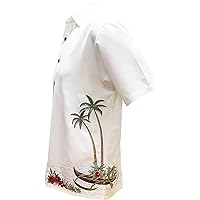 Bamboo Cay Men's Dancing Hula Short Sleeve Embroidered Button Down Tropical Camp Shirt