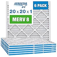 Aerostar 20x20x1 MERV 8 Pleated Air Filter, AC Furnace Air Filter, 6 Pack (Actual Size: 19 3/4