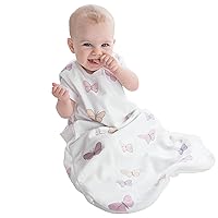 Woolino Merino Wool and Organic Cotton Baby Sleep Sack - 4 Season Basic Sleeping Bag for Baby - Two-Way Zipper Sleeping Bag - Infant Wearable Blanket - 6-18 Months - Butterfly