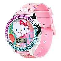 Sanrio Hello Kitty Girls' Digital LCD Quartz Watch with Pink Strap and Colorful Bezel - Fun LED Light Show - Easy to Read Time for Kids