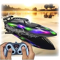 Remote Control Boat for 8-12 and Up – With LED LIGHTS – for Pool and Lake - RC Boats for Kids 8-12 - 2.4 GHZ Remote Controlled Boat- Electric Boat Rechargeable Battery – Remote Control Water Toys
