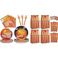 DECORLIFE 96PCS Basketball Party Supplies Serves 24, Basketball Plates and Napkins, 24PCS Basketball Farty Favor Bags, Basketball Goodie Bags for Girls, Boys, Kids, Perfect for Bithday Party and Sport